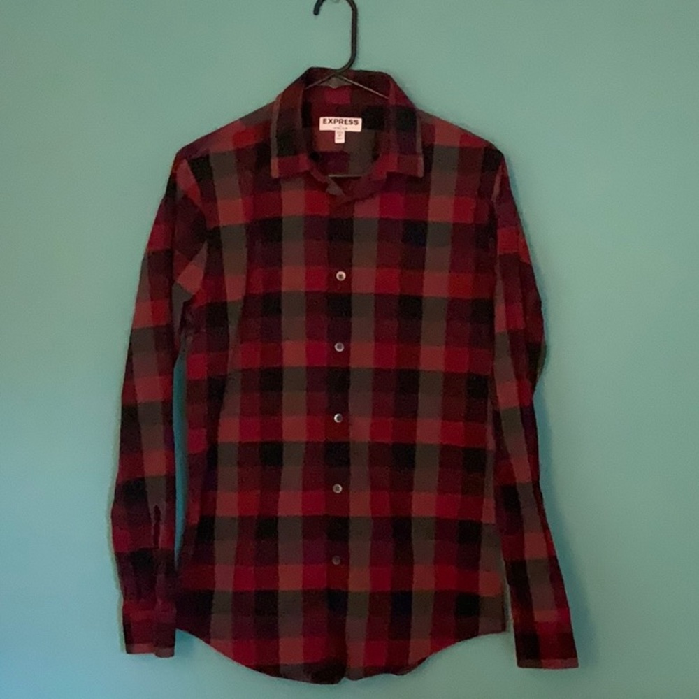 Express Extra Slim Red Plaid Button Up